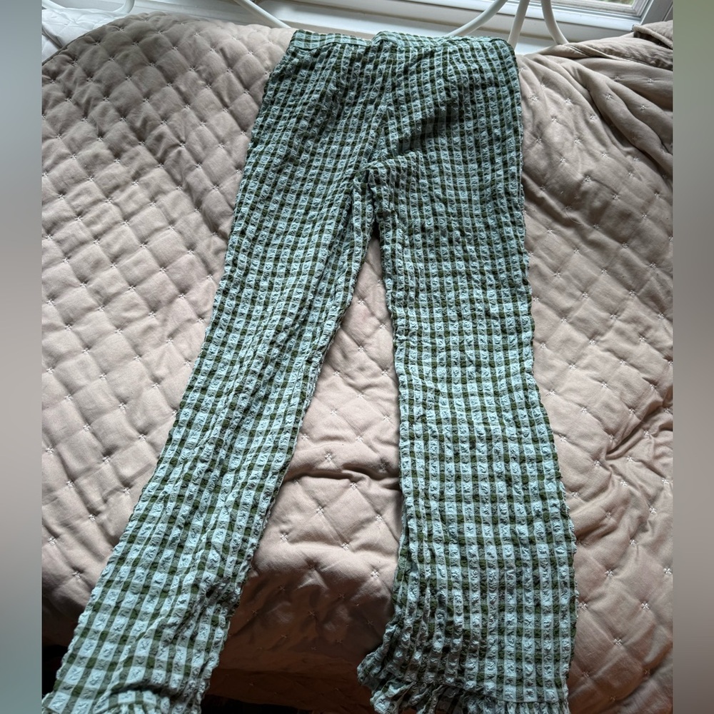 Free People Textured Checkered pants in Green and Blue - Picture 2 of 4
